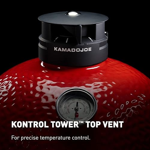 Miniatura 4 de Kamado Joe KJ15040921 Classic Joe III - Parrilla de carbón de 18 pulgadas con carrito y estantes laterales, color rojo intenso