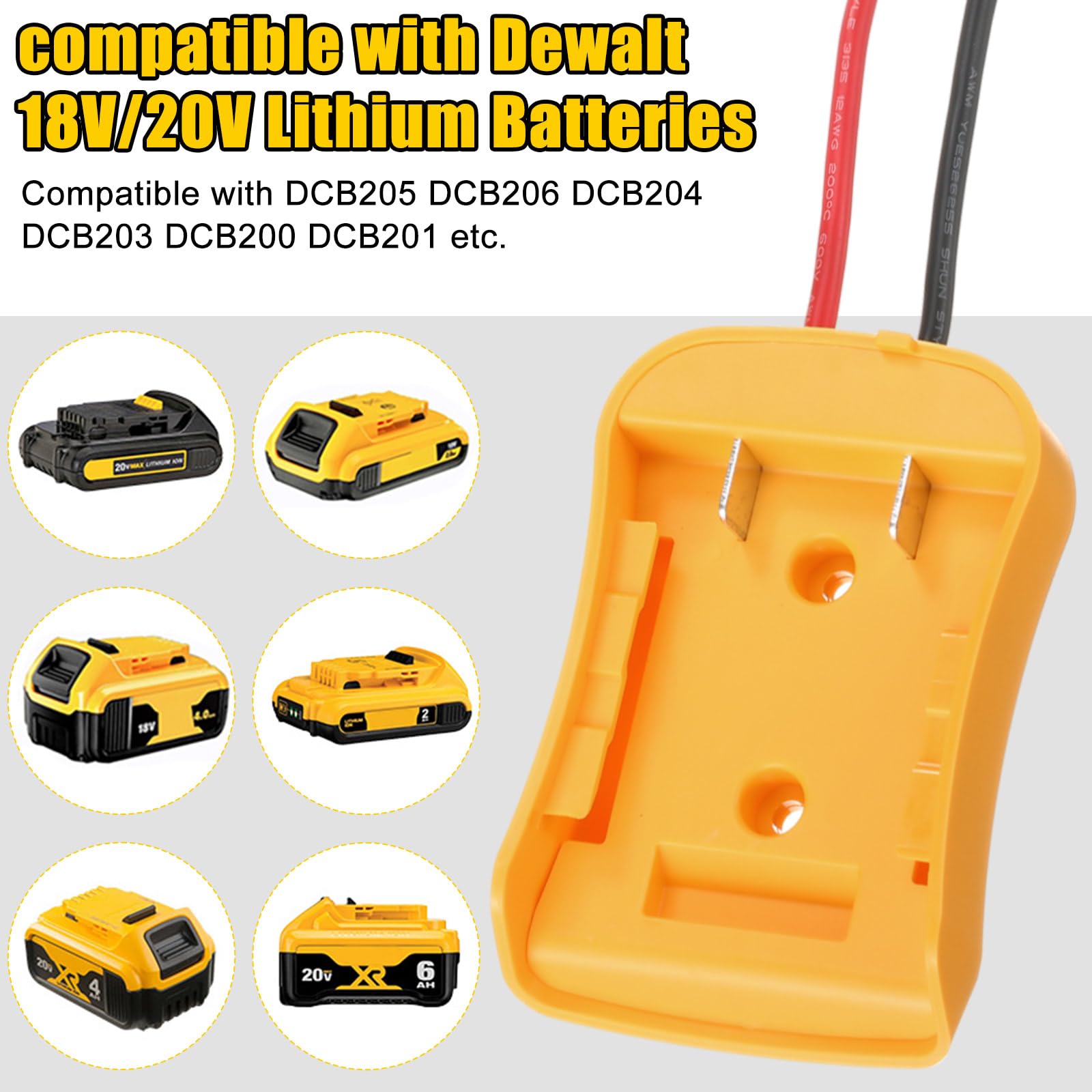 Pickmesh Paquete de 4 adaptadores de ruedas compatibles con Dewalt de 20 V, kit convertidor de adaptador de batería para coche RC, robótica, camión a control remoto, conector de alimentación con