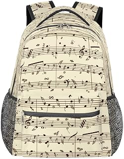 Mochila escolar durável para faculdade, estampa de notas musicais, resistente à água, mochila casual para mulheres e homens, mochila para laptop campus para viagens, negócios, caminhadas, Multicor, Large