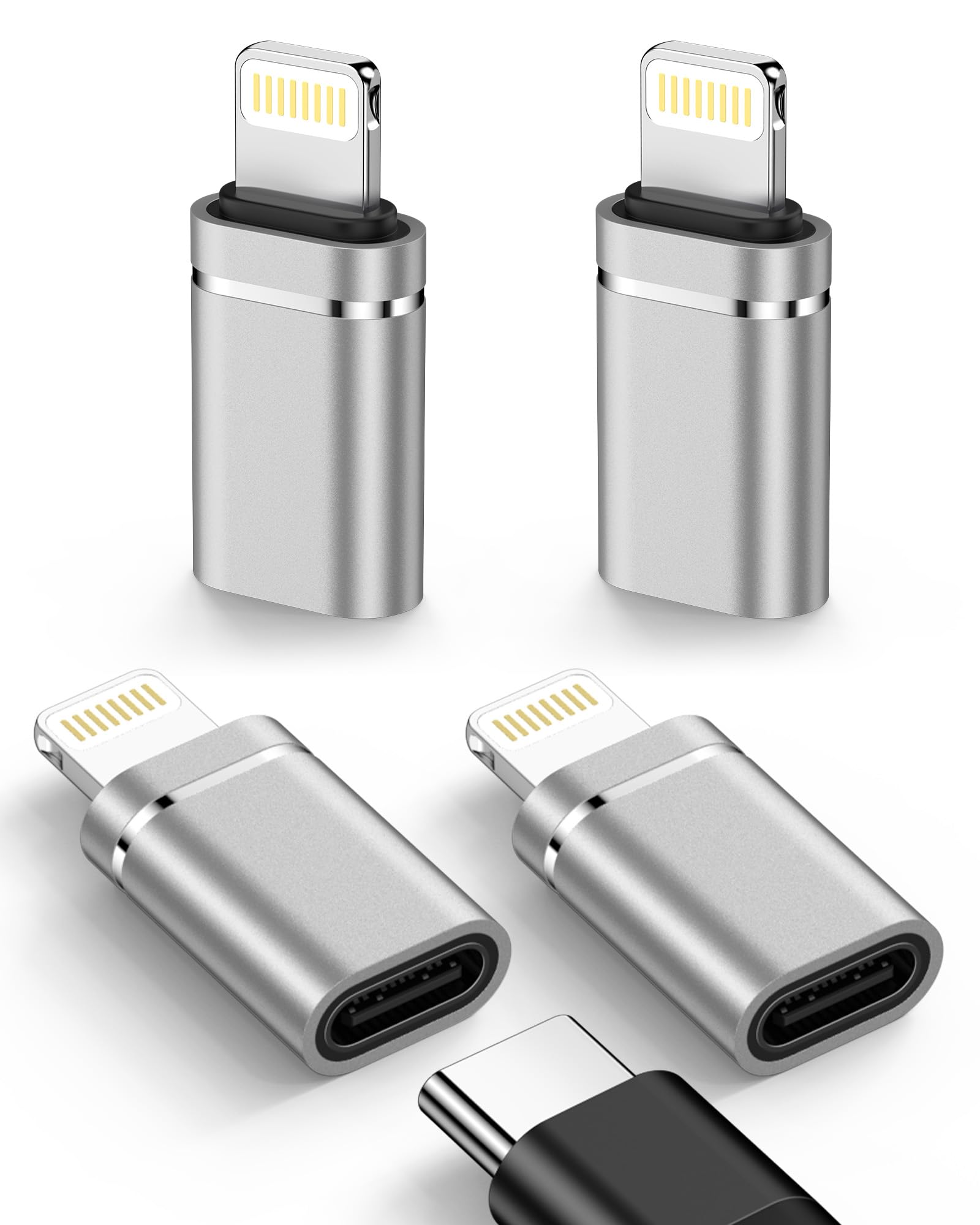 4 Pack USB C to Lightning Adapter, Lightning Male to USB Type C Female Cable Adapter Connecter for iPhone 14 Plus/13/12/11/XR/XS, Apple Lightening Fast Charging Data Sync Converter, Not for Audio/OTG