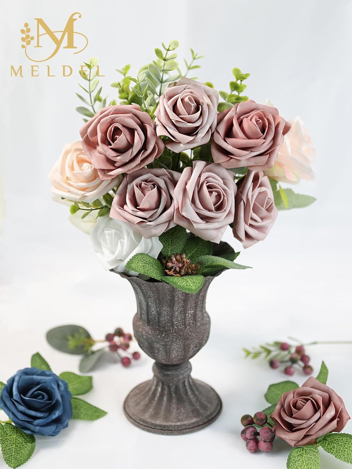 Meldel Artificial Flower 25pcs Real Touch Dusty Pink Rose Fake Foam Roses with Stems for DIY Wedding Bouquets Gifts Bridal Shower Faux Floral Centerpieces Arrangements Home Party Tables Decorations - Image 4