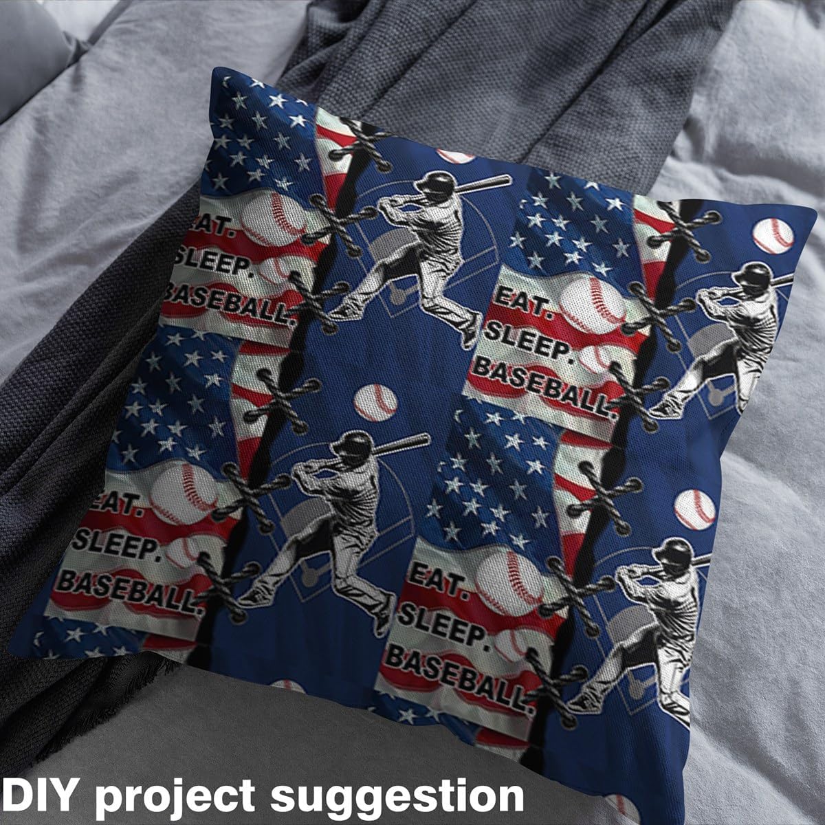Feelyou Baseball Waterproof Outdoor Fabric 2 Yards Baseball Sports Game Fabric by The Yard Baseball Lover American Flag Upholstery Fabric for Chairs Baseball Ball Room Decor DIY Reupholstery Fabric