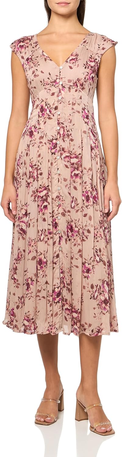 Lucky Brand Womens Cinched Pleated Button Down Midi Dress