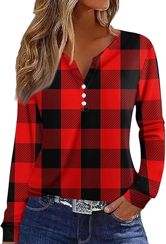 slqdgmryz Womens Long Sleeve Tops Fall Button V Neck Graphic Cute Shirts Dressy Casual Henley Tunic Tops Women Blouses
