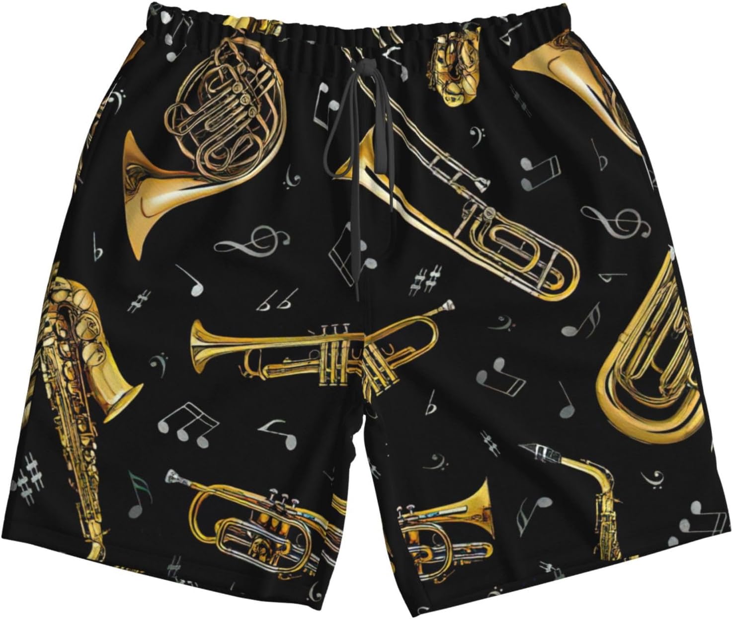 WURTON Musical Instruments Print Men's Swim Trunks Quick Dry Beach Shorts with Pockets Lining Swimwear Bathing Shorts