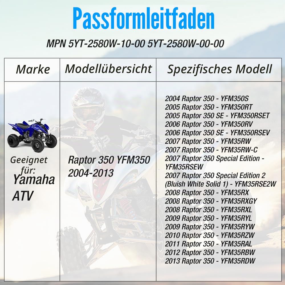 Bremssattel hinten mit Bremsbelägen für Yamaha Raptor 125 250 350 YFM 125 250 350 mit Feststellbremse 5YT-2580W-10-00 5YT-2580W-00-00