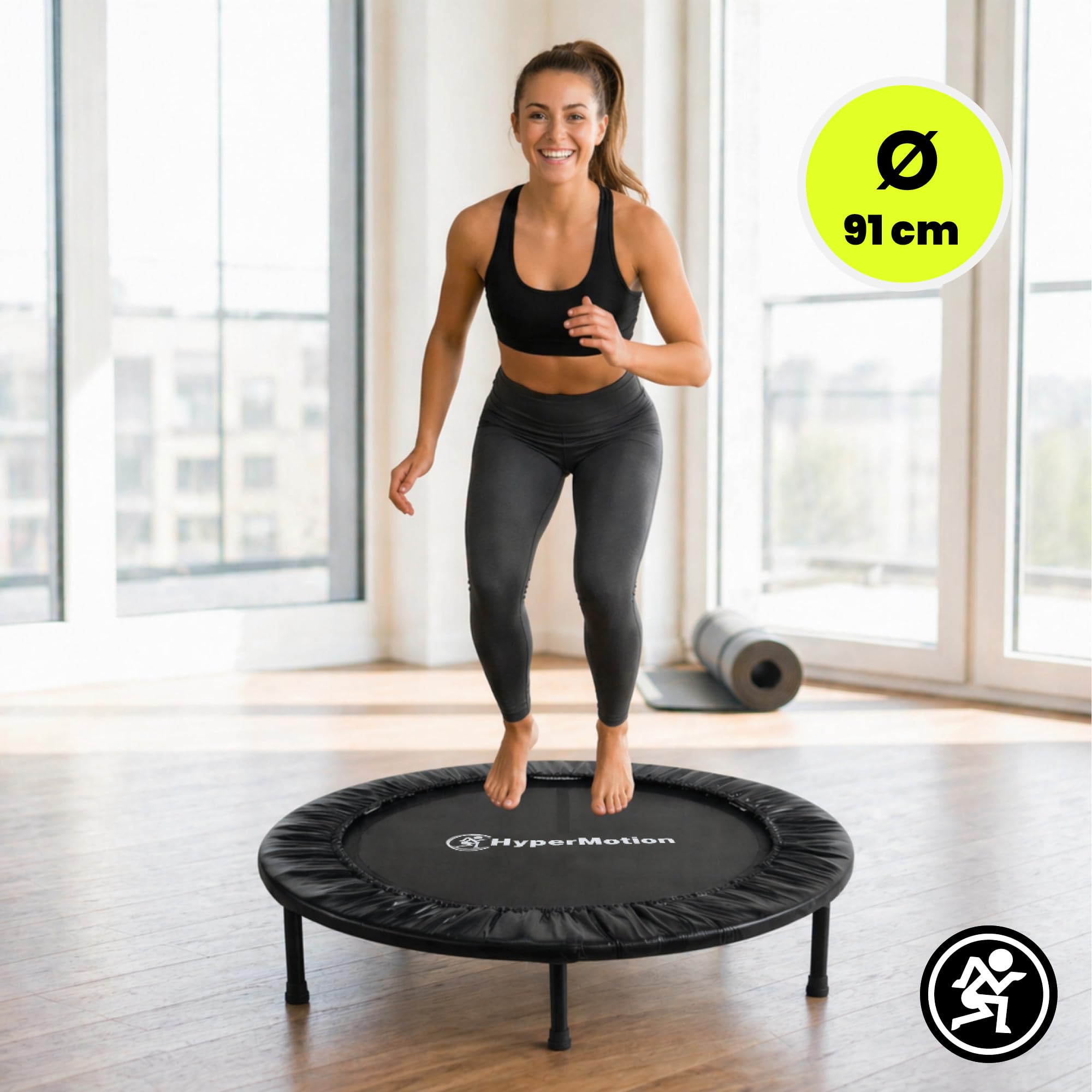 HyperMotion Trampolina Fitness do Ćwiczeń Domowych 91 cm Mini Trampolina Treningowa Cardio do Domu Składana Stabilna Trampolina dla Dorosłych i Młodzieży HYP96