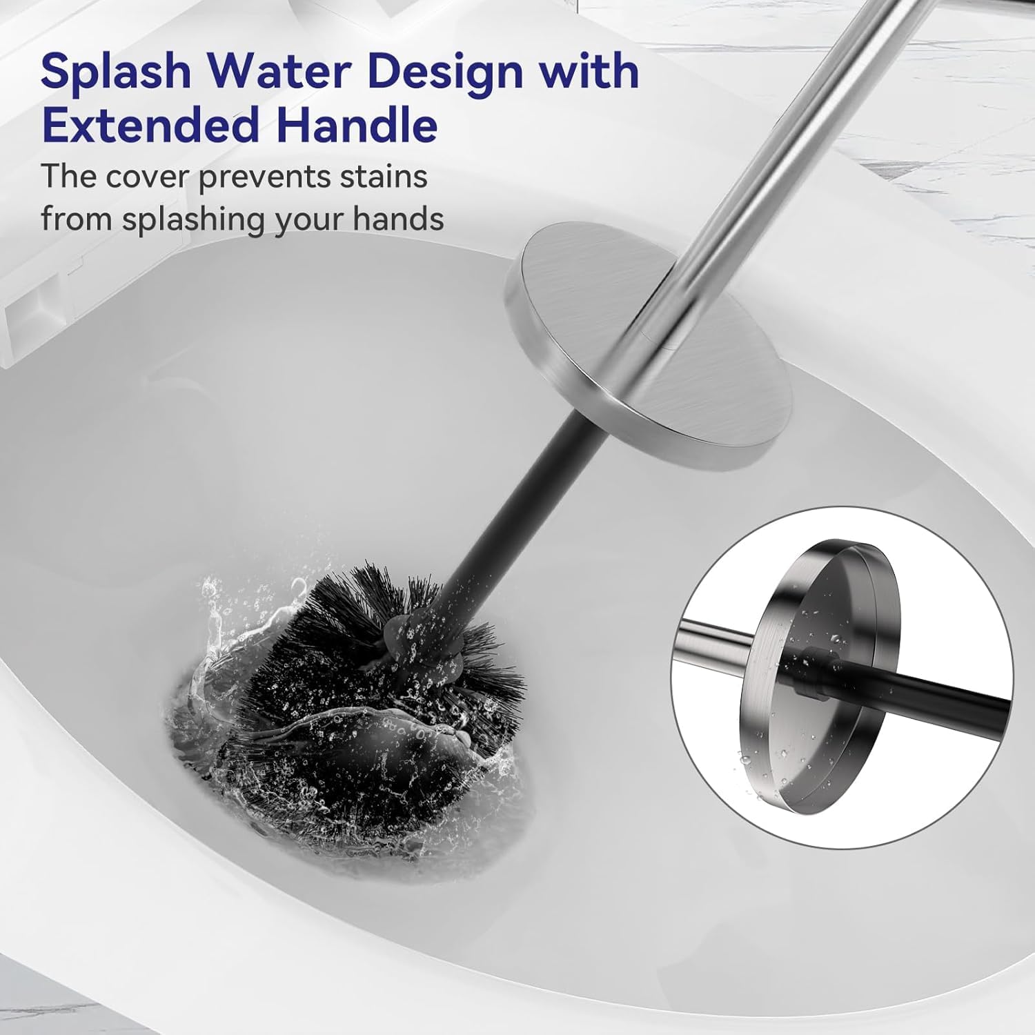 DOWRY Stainless Steel Toilet Bowl Brush and Holder for Bathroom, Deep Cleaning Toilet Brush and Holder Set with Long Handle, Hidden Toilet Bowl Brush with 2 Heads,Modern Decor Nickel Round 2PCS