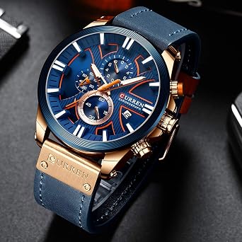 Curren Mens Watches Luxury Chronograph Big Dial Male Watch Wrist Leather Waterproof Sport Army Military