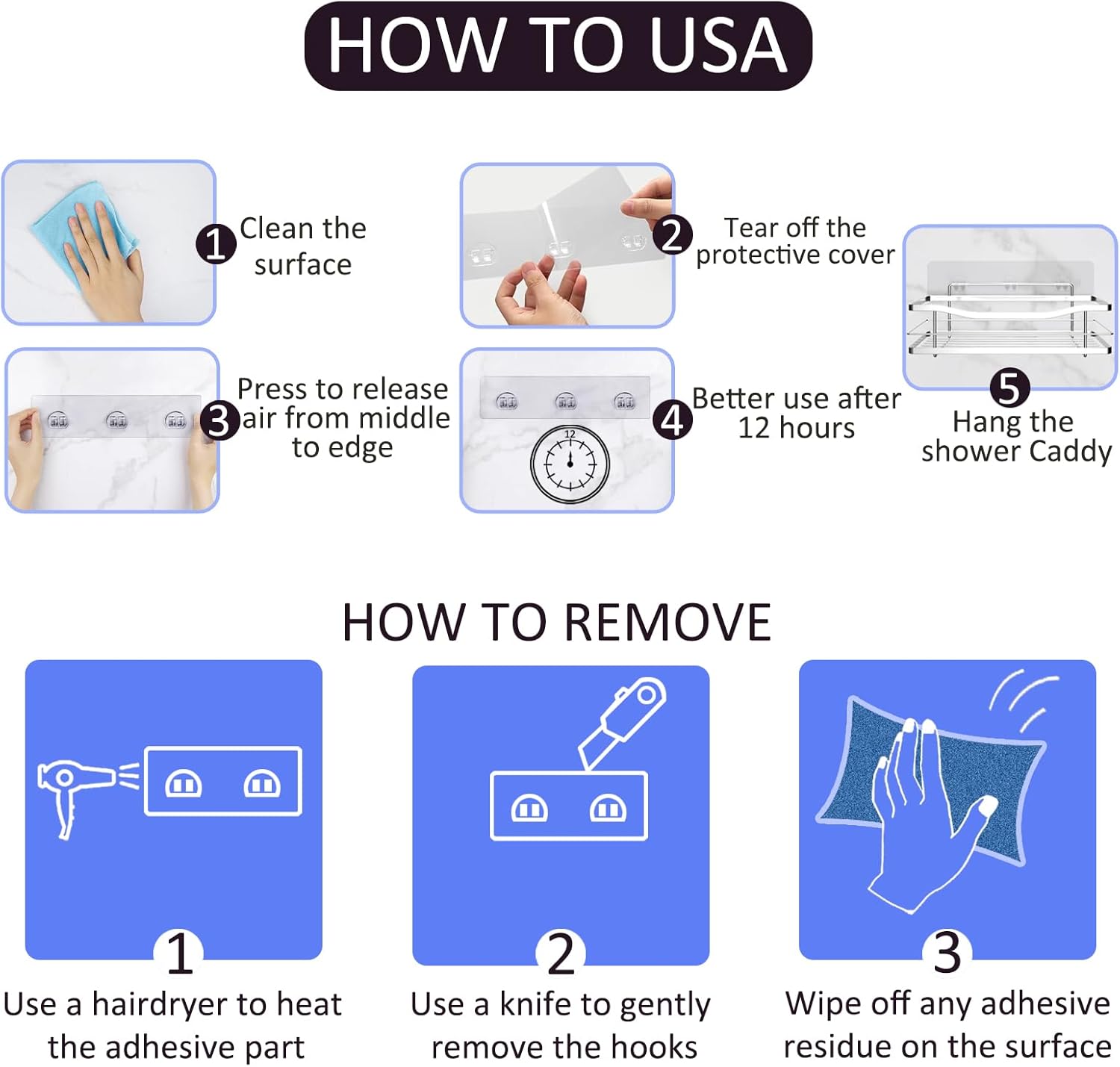 16-Pack Shower Caddy Adhesive Replacement, Transparent Adhesive Hooks Stickers, Strong Hook Strip for Shower Caddy Basket Shelf, Soap Holder, Bathroom Storage Racks and Kitchen Racks thumbnail