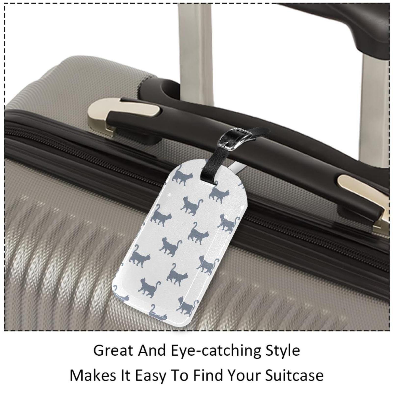 Étiquettes De Valise En Cuir Chat Rose - 2 Pièces Pour Identifier Bagages En Voyage Avion Train - Protection Confidentialité