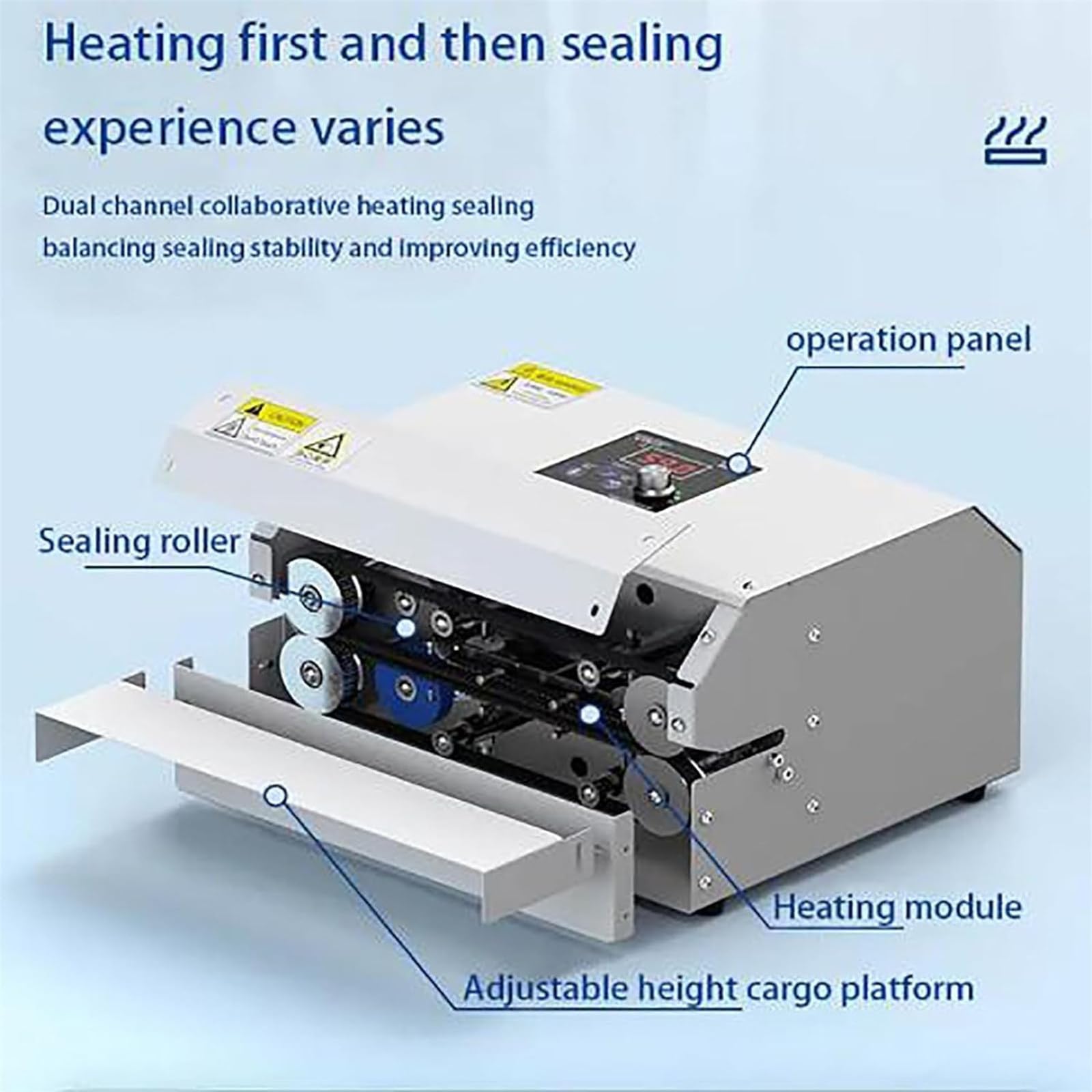 Máquina de Sellado de Banda Continua, Sellador de Banda Horizontal automático, Máquina de Sellado Continuo con Control de Temperatura (80-250 ℃) y Velocidad 6M/MIN