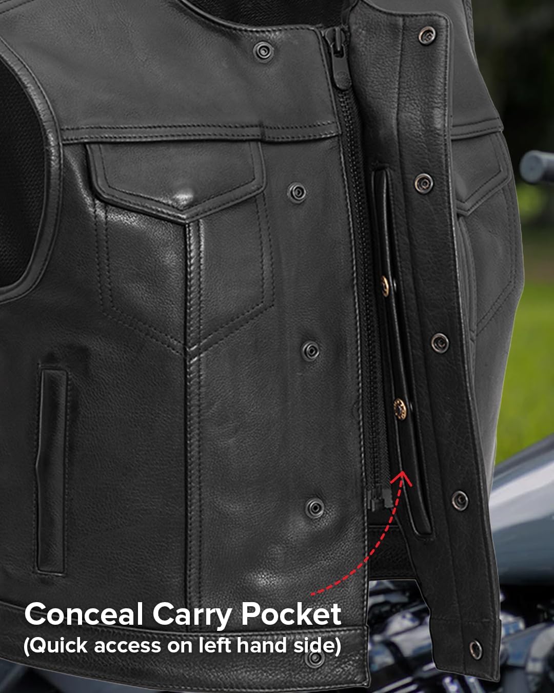 First Mfg Co - Lowside - Mens Motorcycle Biker Riding Canvas, Leather, Twill, Perforated Leather Vest - Image 5