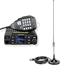 Retevis RT95 Ham Radio Transceiver with Dual Band Antenna, Mini Mobile Transceivers with Rotatable LCD Dual Display, 200 Channels, SL16/PL259 Mobile Car Antenna