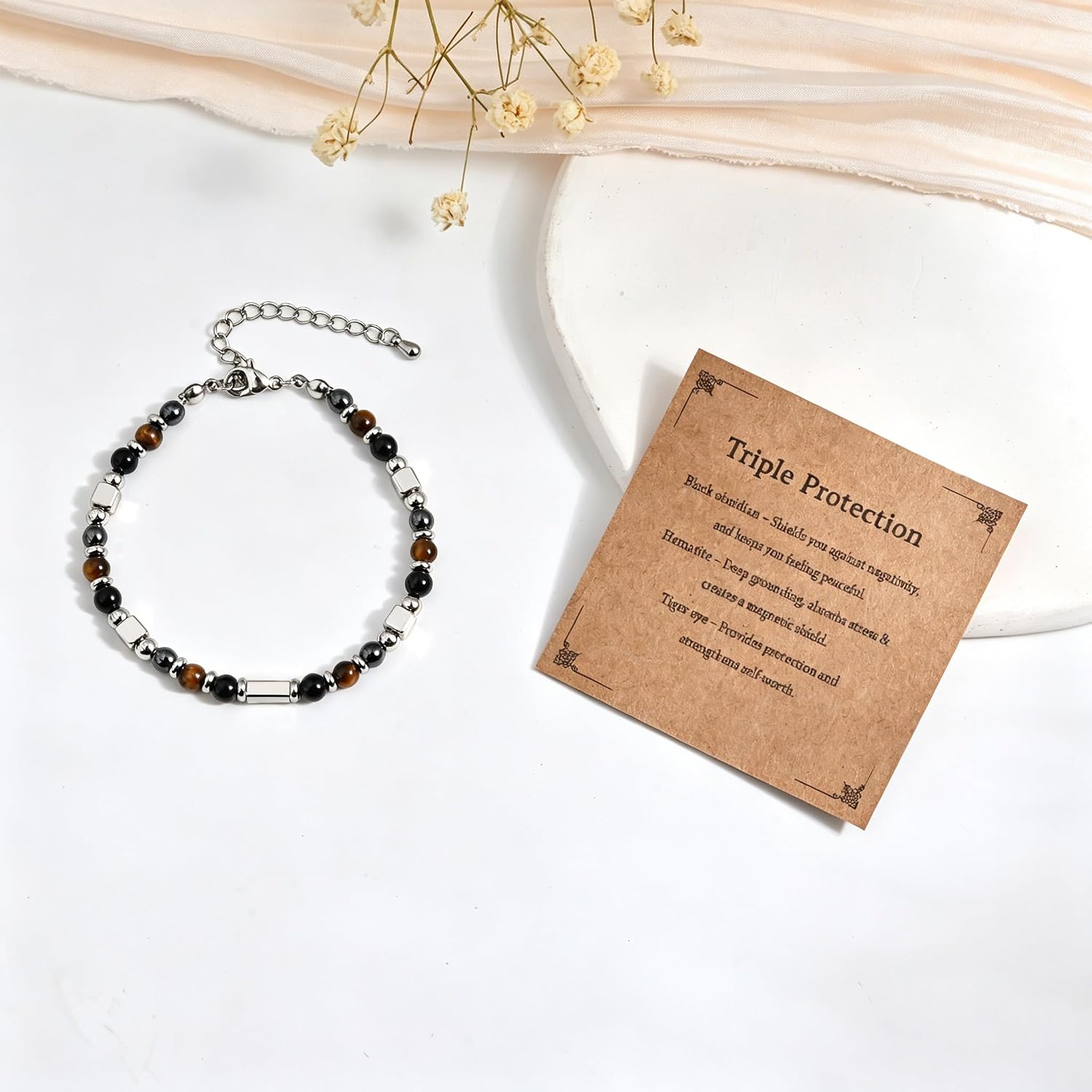 Anxiety Relief Triple Protection Bracelet Love Peace Strength Bracelet Beaded Boho Bohemian Jewelry Gift For Women