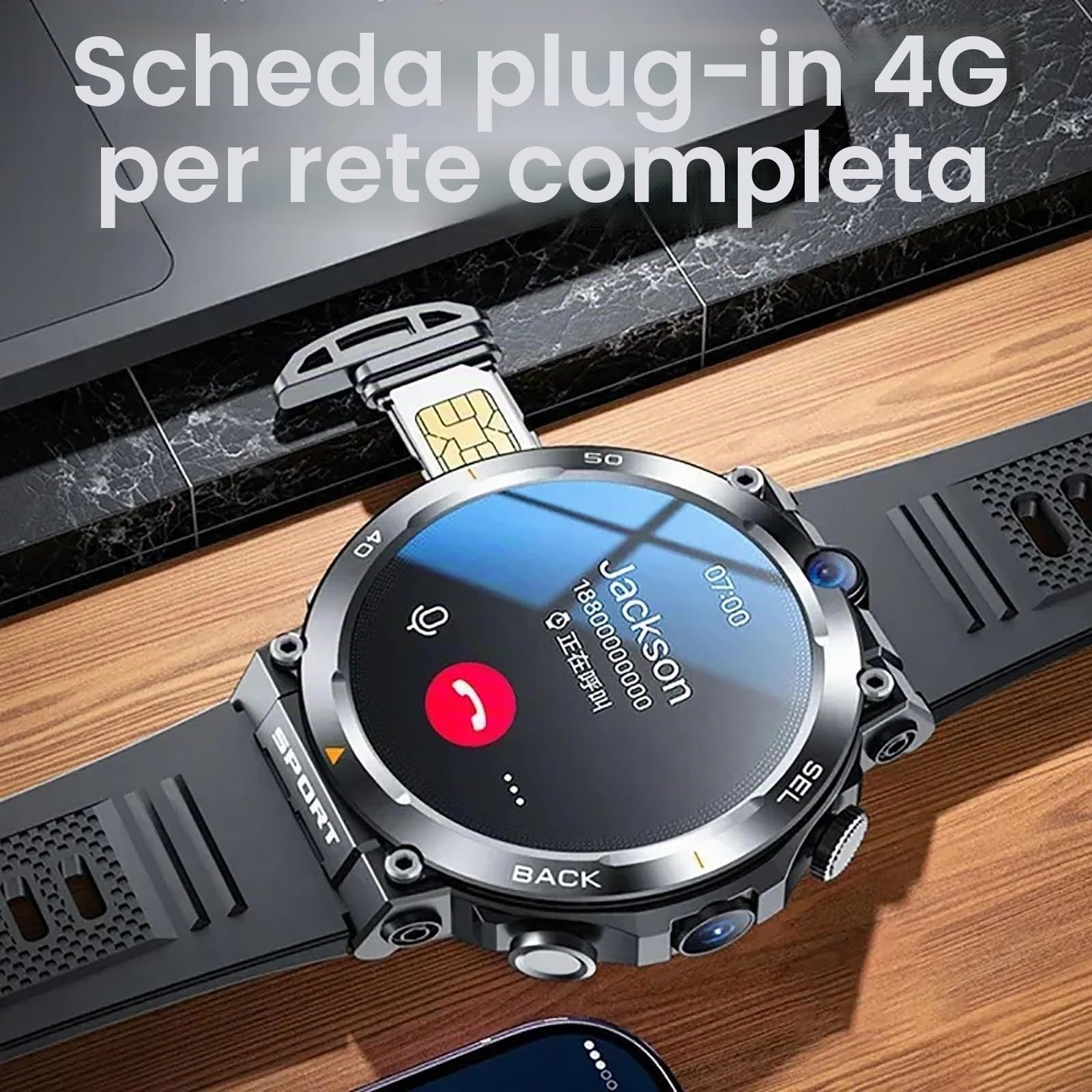 Smart Watch 4G SIM Card, Smart Watch uomo, schermo rotondo 1,39 pollici, chiamate, doppia fotocamera, NFC