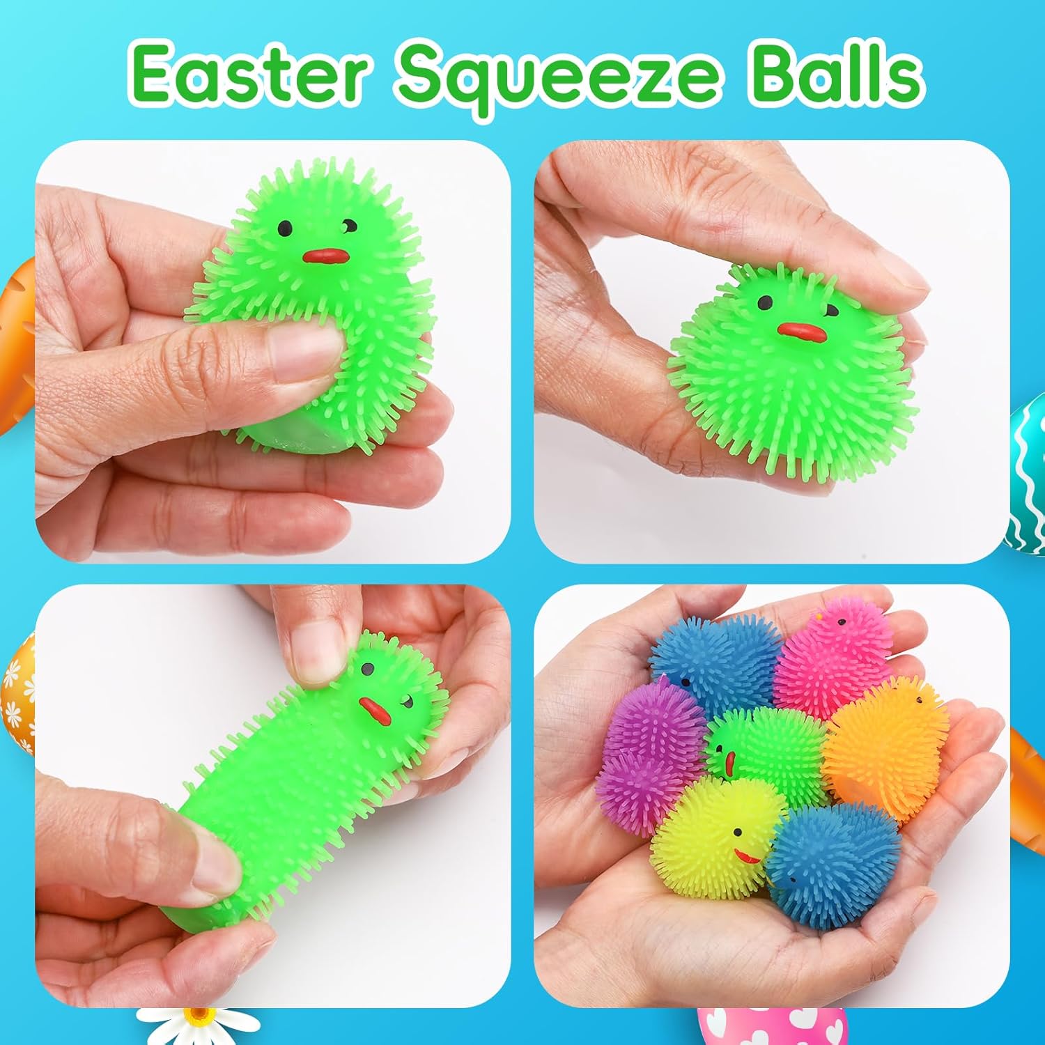 24 Pack Prefilled Easter Eggs with Glowing Chick Squishy Toys, Pre-Filled Light Up Stress Balls for Kids, Easter Egg Hunt Toys, Non-Candy Easter Basket Stuffers, Party Favors for Boys and Girls