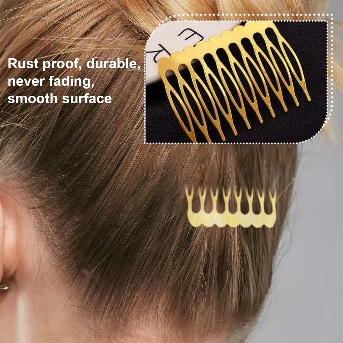 20 Pezzi Pettini Laterali in Metallo 10 & 8 Denti, pettinini per Velo, Lato per Capelli per Capelli da Donna Francese con Denti per Accessori per Capelli con Clip per Chignon Argentato & Oro