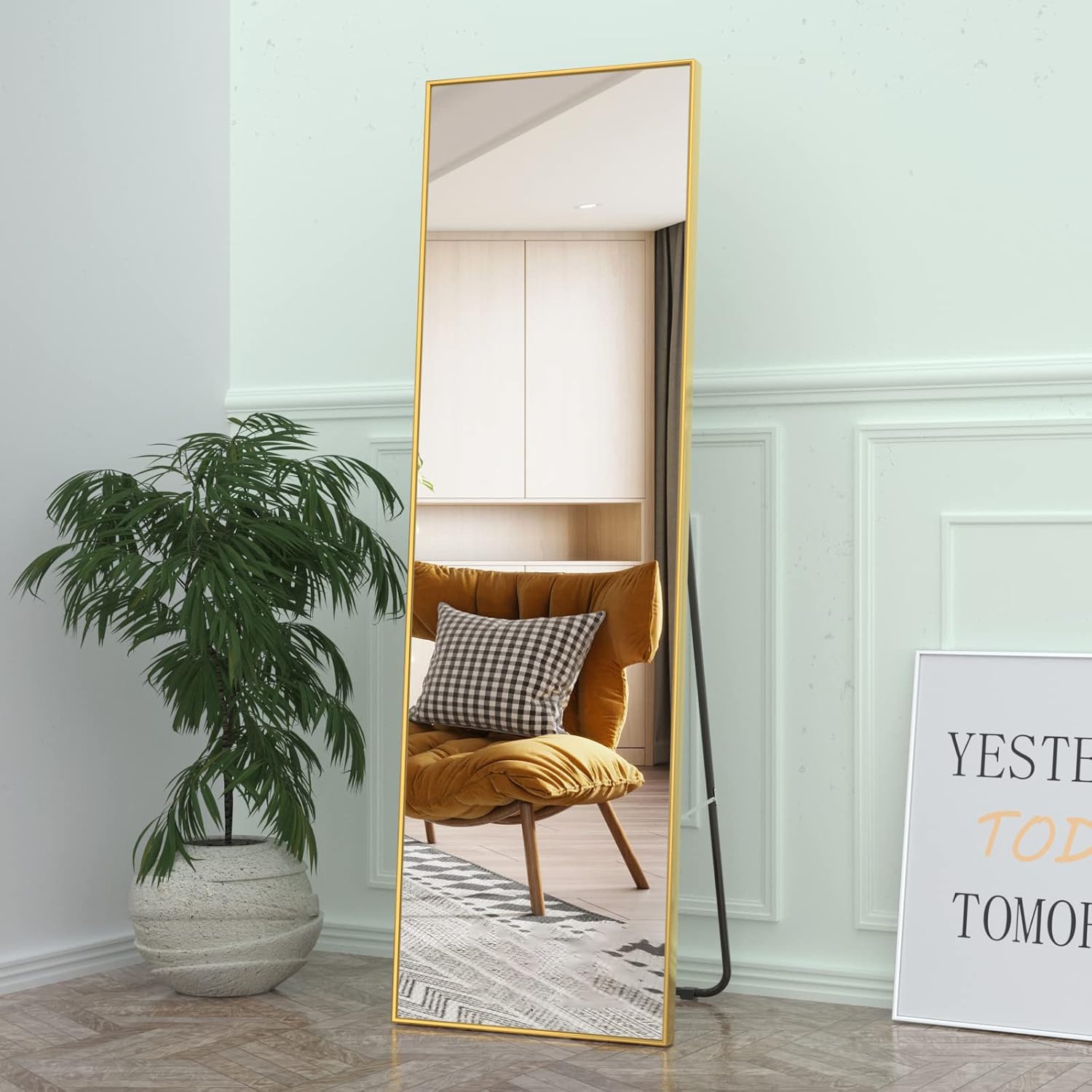 Wetech Full Length Floor Mirror,63"x16" Full Body Mirror,Tall Mirror,Long Mirror,Large Mirrors for Wall,Big Mirror for Bedroom Living Room(Gold)
