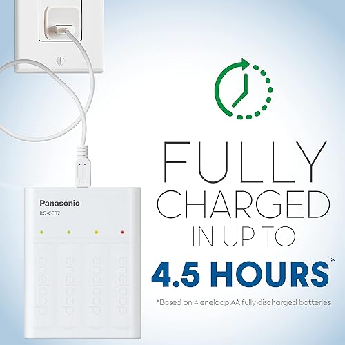 Miniatura 4 de Panasonic K-KJ87MCA4BA - Cargador de batería individual con tecnología de carga portátil y baterías recargables Eneloop 4AA, color blanco