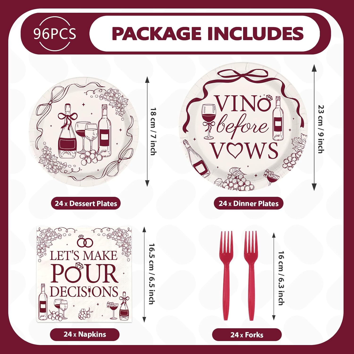 96 Pcs Vino Before Vows Bachelorette Party Decorations Vino Before Vows Plates and Napkins Let's Make Pour Decisions Tableware Set for Bridal Shower Bachelorette Party Supplies, Serves 24