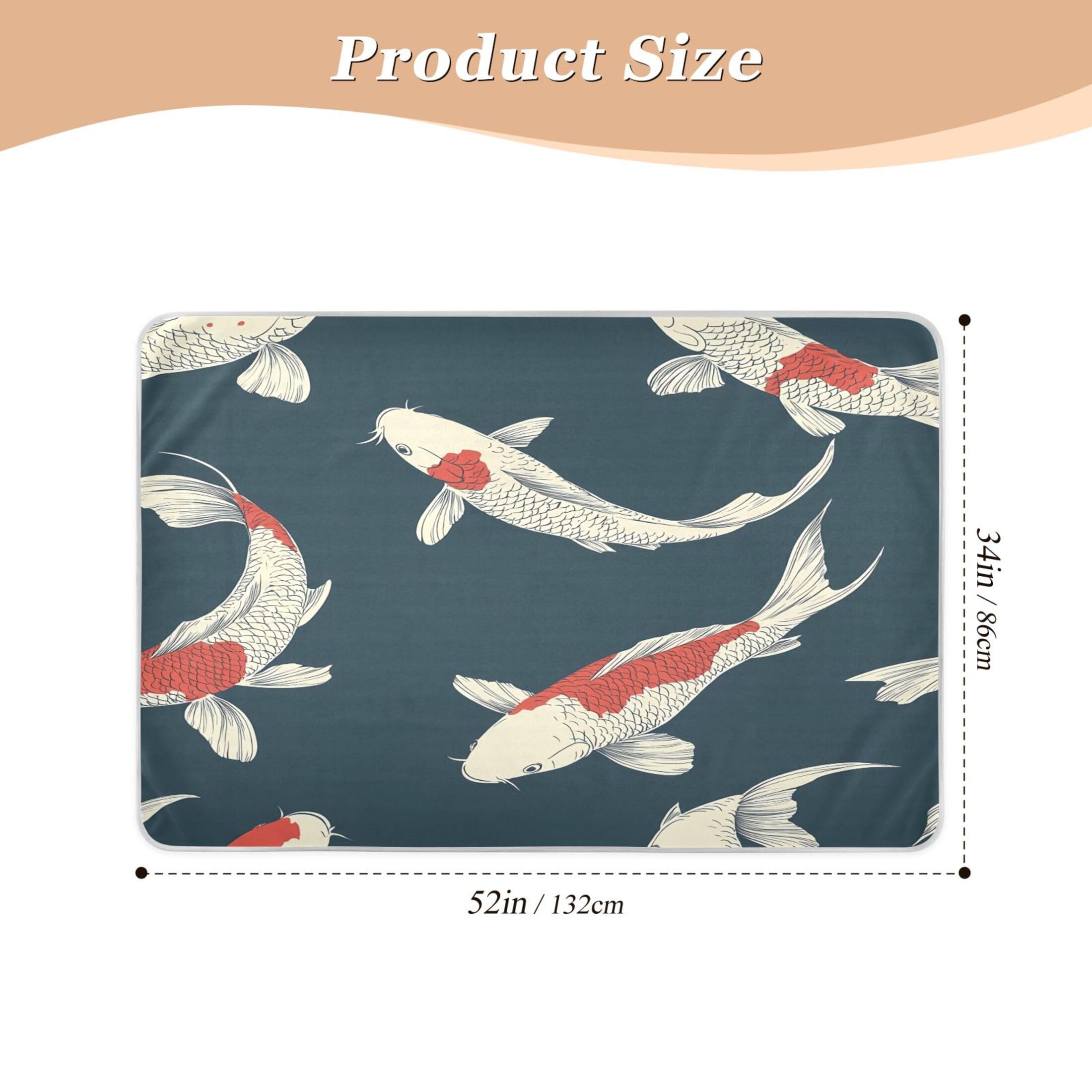 Takiito Japanese Fish Bed Pad Reusable Bed Underpad Washable Waterproof Leak-Proof Quick Dry Incontinence Pee Pad for Toddlers Kids Adults Pets 34x52 in