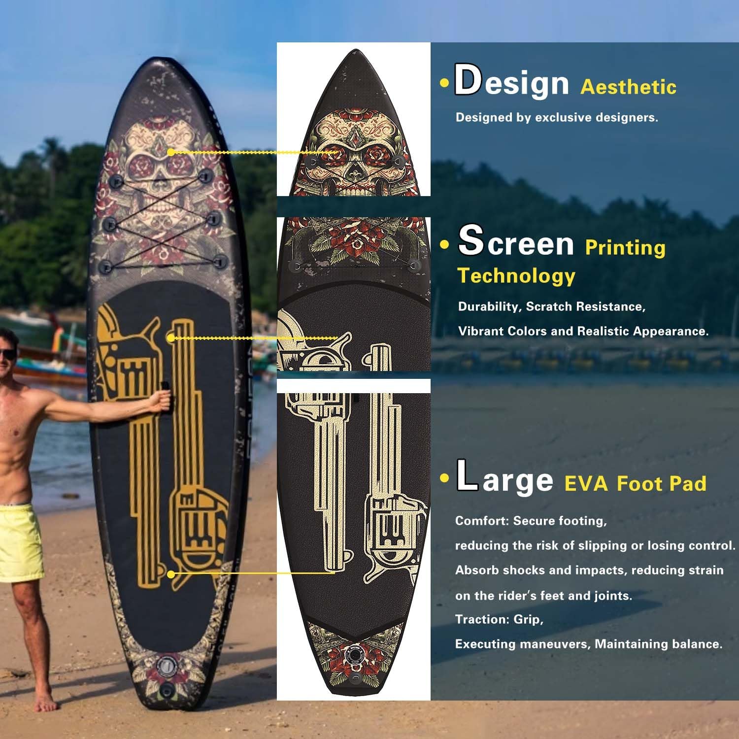 Inflatable Paddle Board 10'6''/11' Wide, Standup Paddle Board for Adults, with Premium SUP Accessories - 3 Fins, Adjustable Paddle, Safety Leash & Waterproof Phone Bag (GNR 11'5 * 33''*6'')