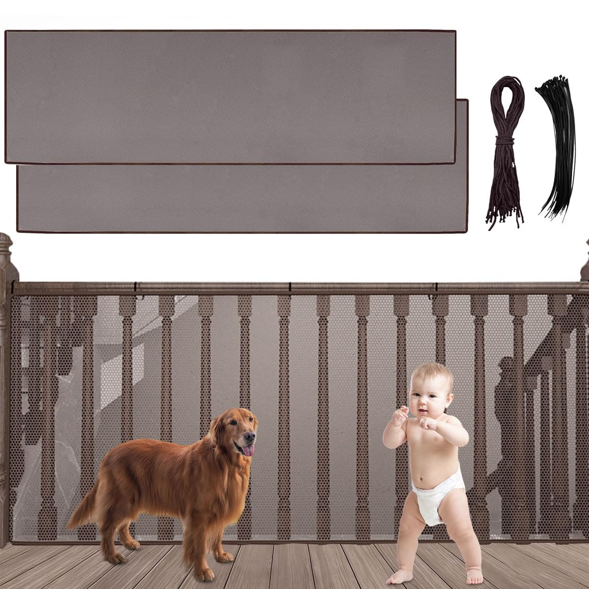 2PZS Red de Seguridad para Escaleras de Bebé, Malla de Barandillas con Cordón de Nailon sin Taladro, Protección de Balcón para Niño Mascota, Protector Prevención Accidentes para Puerta Patio, 300*90cm