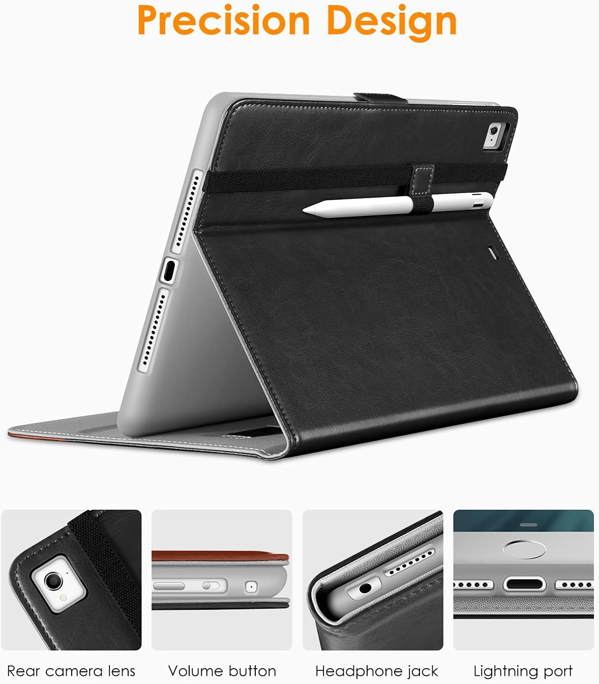 DTTO for iPad 9.7 Inch 5th/6th Generation 2018/2017 Case with Apple Pencil Holder, Premium Leather Folio Stand Cover Case for Apple iPad 9.7 inch, Also Fit iPad Pro 9.7/Air 2/Air - Black Brown