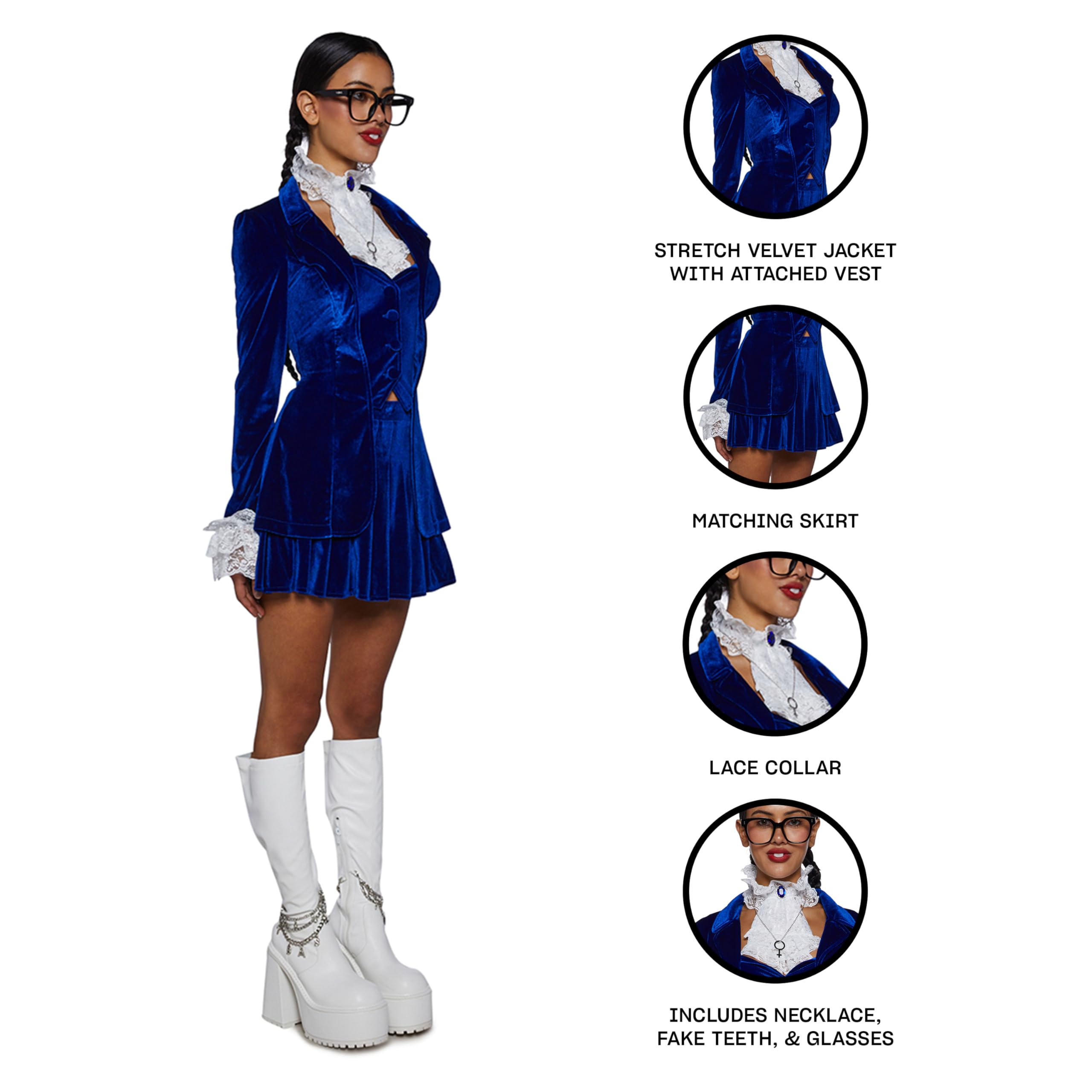 Dolls Kill Groovy Baby Costume Set - Velvet Dress & Skirt Spy Outfit by Trickz N' Treatz