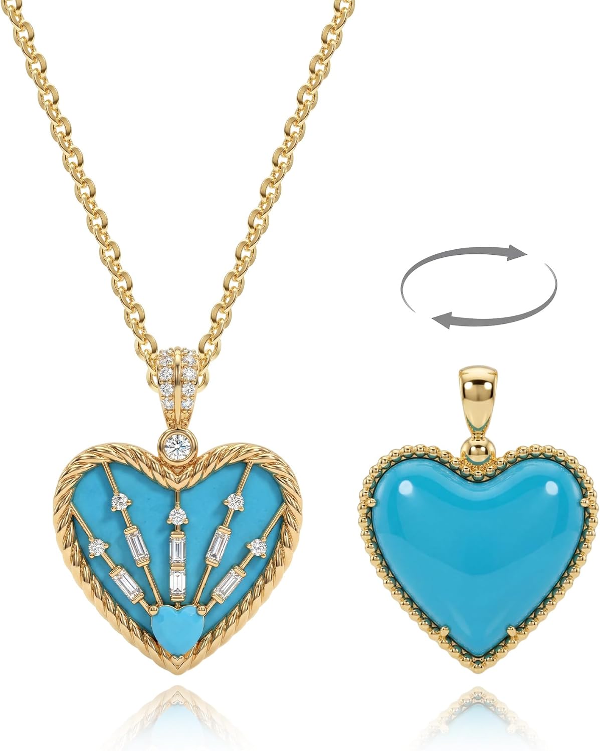 Fettero Gold Heart Necklace for Women, 14K Gold Plated Charm Necklaces for Women Double Sided Love Heart Pendant Gold Necklace for Mom Wife Valentines' Day Jewelry