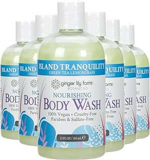 Ginger Lily Farms Botanicals Nourishing Body Wash, Island Tranquility, 100% Vegan & Cruelty-Free, Green Tea & Lemongrass Scent, 12 Fl Oz (Pack of 6)