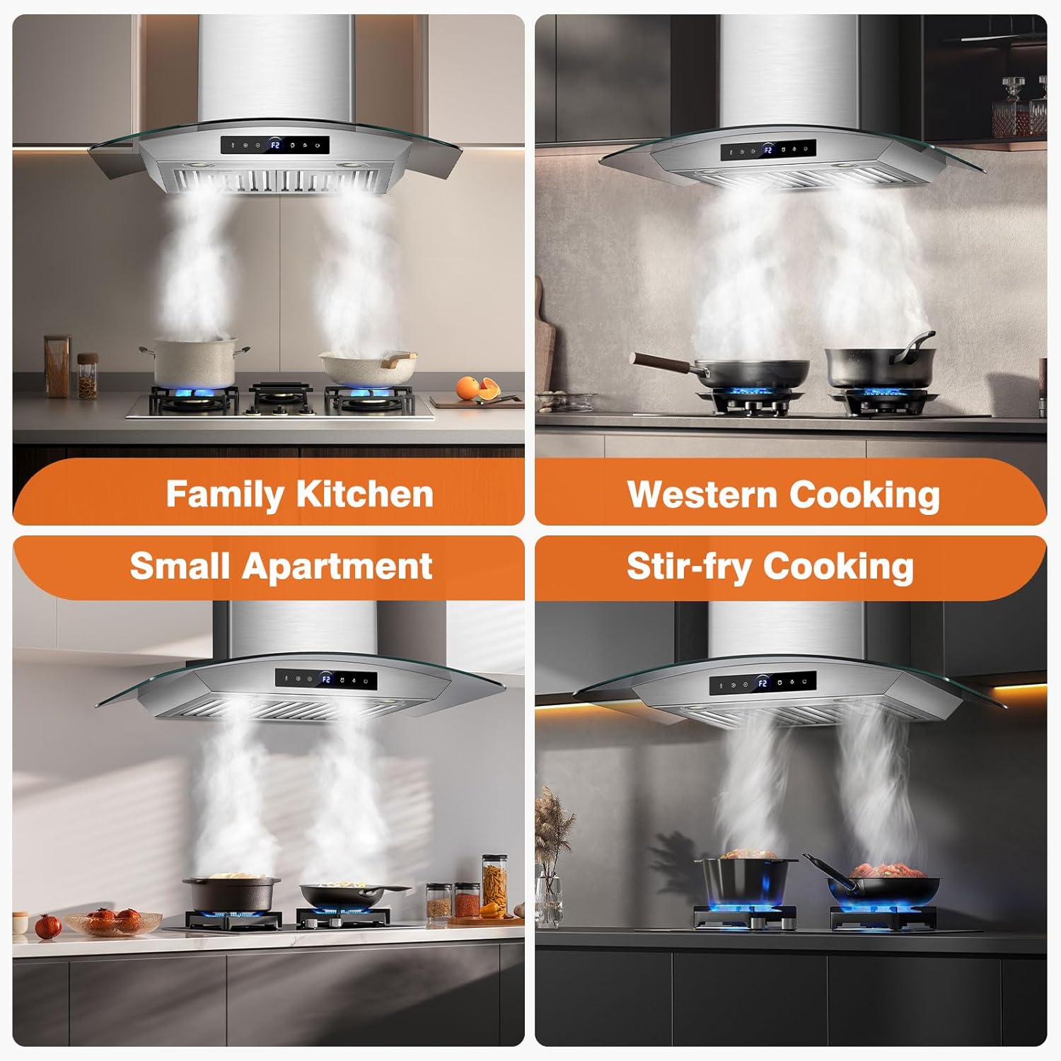 36 Inch Wall Mount Range Hood 1200 CFM, 4-Speed Wall Mount Range Hood with Touch Control & Gesture Sensing Stainless Steel Kitchen Stove Vent Hoods with 2 LED Lights Pro Series
