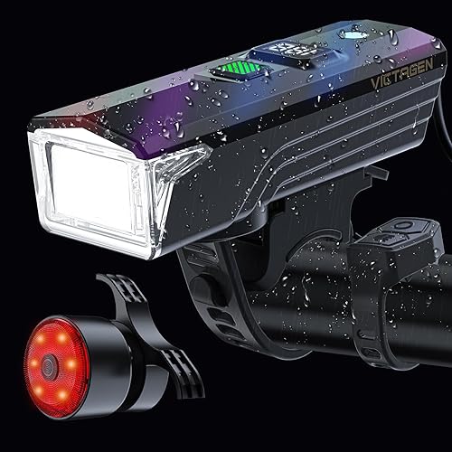 Victagen Ultra Bright USB Rechargeable Bike Light Set, Powerful Bicycle Front Headlight and Back Taillight, 5 Light Modes, for Men Women Kids Road