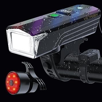 Victagen Ultra Bright USB Rechargeable Bike Light Set, Powerful Bicycle Front Headlight and Back Taillight, 5 Light Modes, for Men Women Kids Road Mountain Cycling