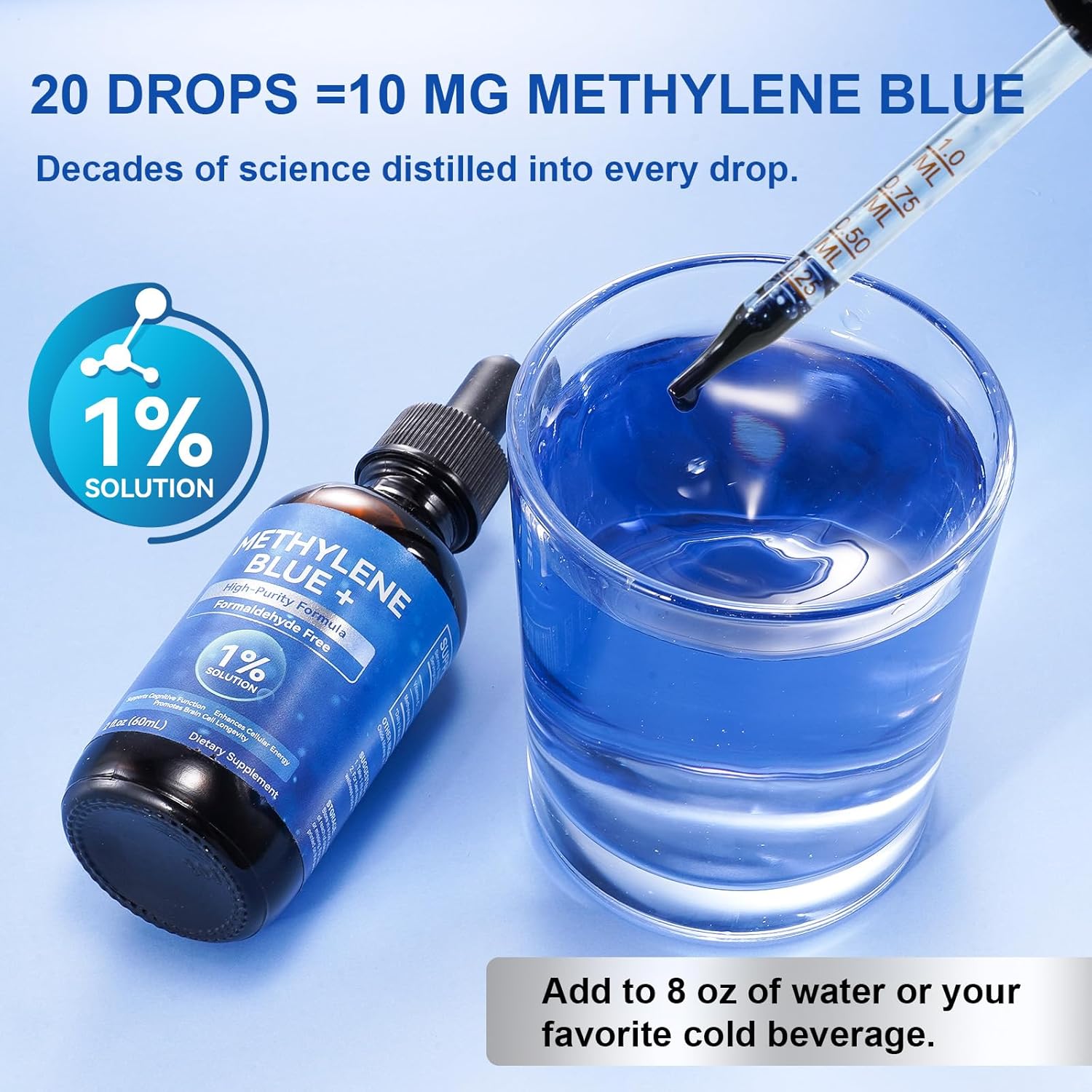 Methylene Blue Pharmaceutical Grade, Methylene Blue Drops for Humans Brain Health and Energy Support, Ultra High Purity, Glass Bottle 2.0 Fl Oz - Image 4
