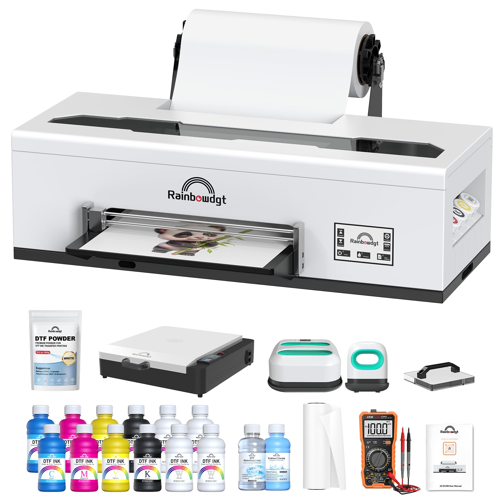 RAINBOWDGT R1390 A3 DTF Printer Bundle for T-Shirts: Oven &amp; Press Included