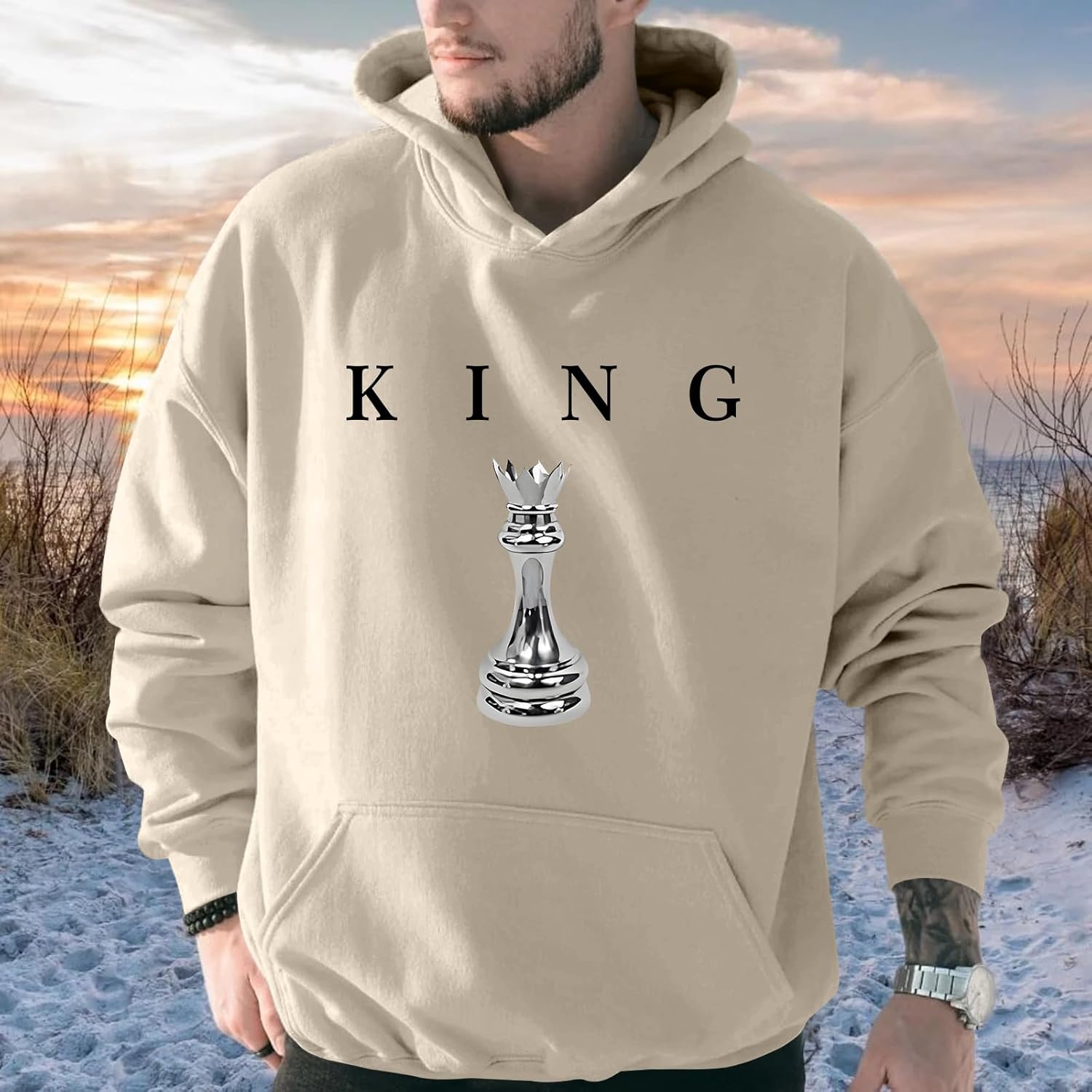 King Graphic Hoodies For Men Oversized Designer Hoodie Cool Chess Sweatshirts Urban Streetwear Drop Shoulder Pullover - Image 4