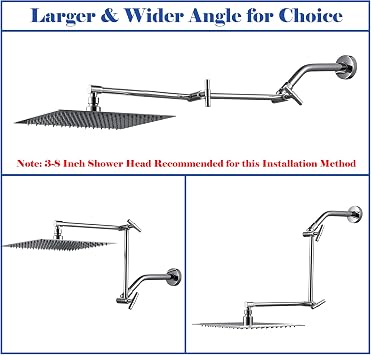 Chrome Shower Arm Extension - 13'' Adjustable Height & Range, Universal Connector, Locking Nuts