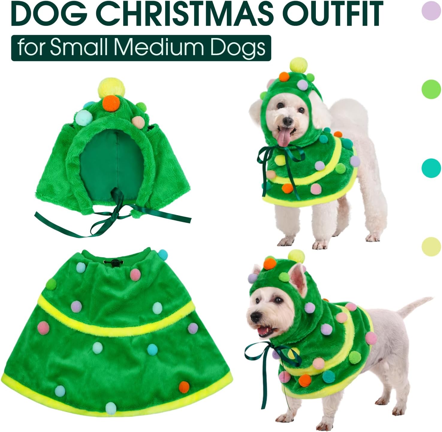 Kuoser Dog Christmas Outfit, Christmas Tree Dog Costume, Winter Puppy Dress with Hat Pet Clothes for Small Medium Large Dogs, Perfect for Xmas Tree-Themed Costume Parties