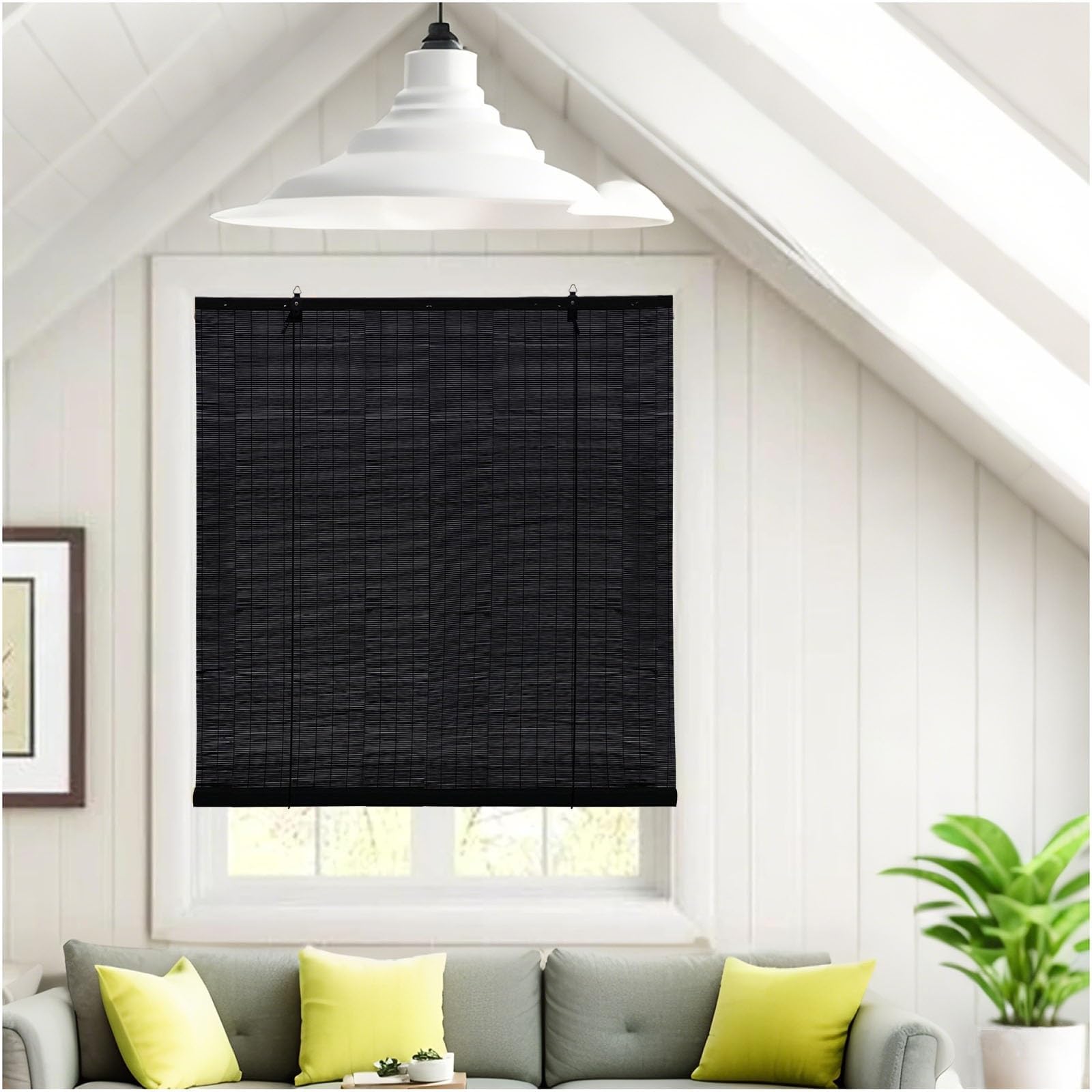 Retro Bamboo Roll Up Shades 33" 29" 46" 44" 40" 55" 58" 60" 77" 68" W, Cordless Roman Blinds Light Filtering Roller Blind Curtains for Windows Patio Indoor Outdoor Black Bamboo Shade