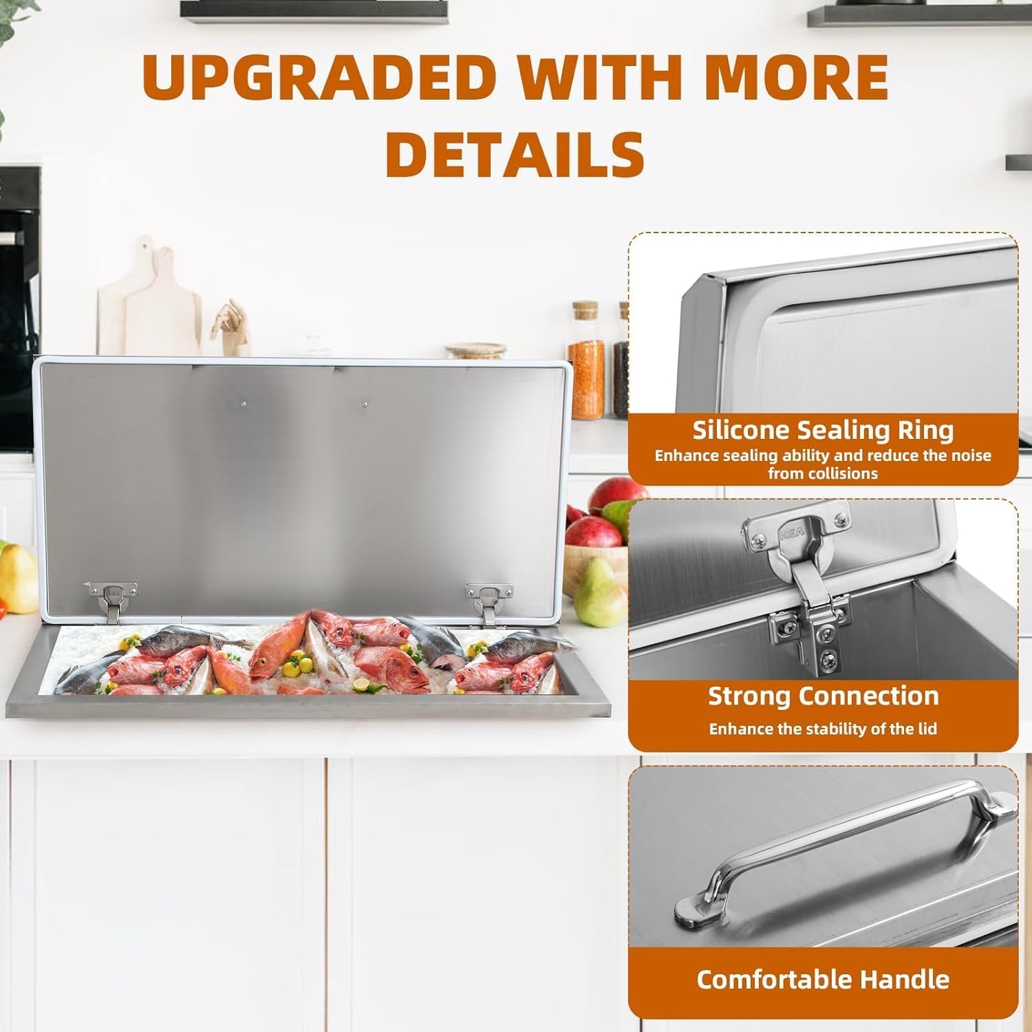 Drop in Ice Chest, Outdoor Kitchen/Patio Ice Bar with Hinged Locking Cover & Drain Plug for Wine, Beer, and Beverages