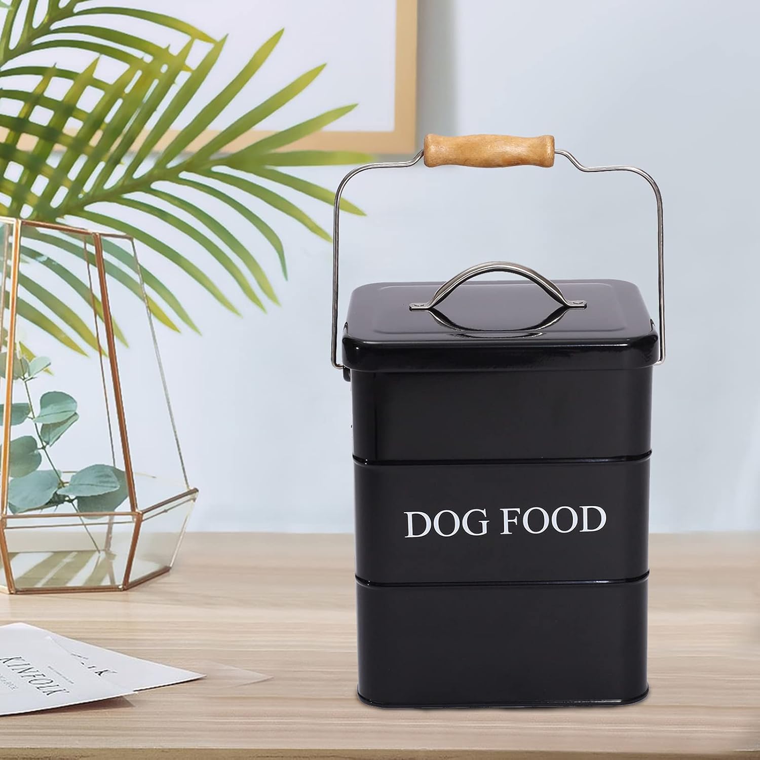 Pet Supplies : Geyecete Dog Treats tin and Dog Food Storage Tin with Lid & with Spoon for Dog Food Storage, Medium Pet Food Storage Can-Dog Food-Black : 