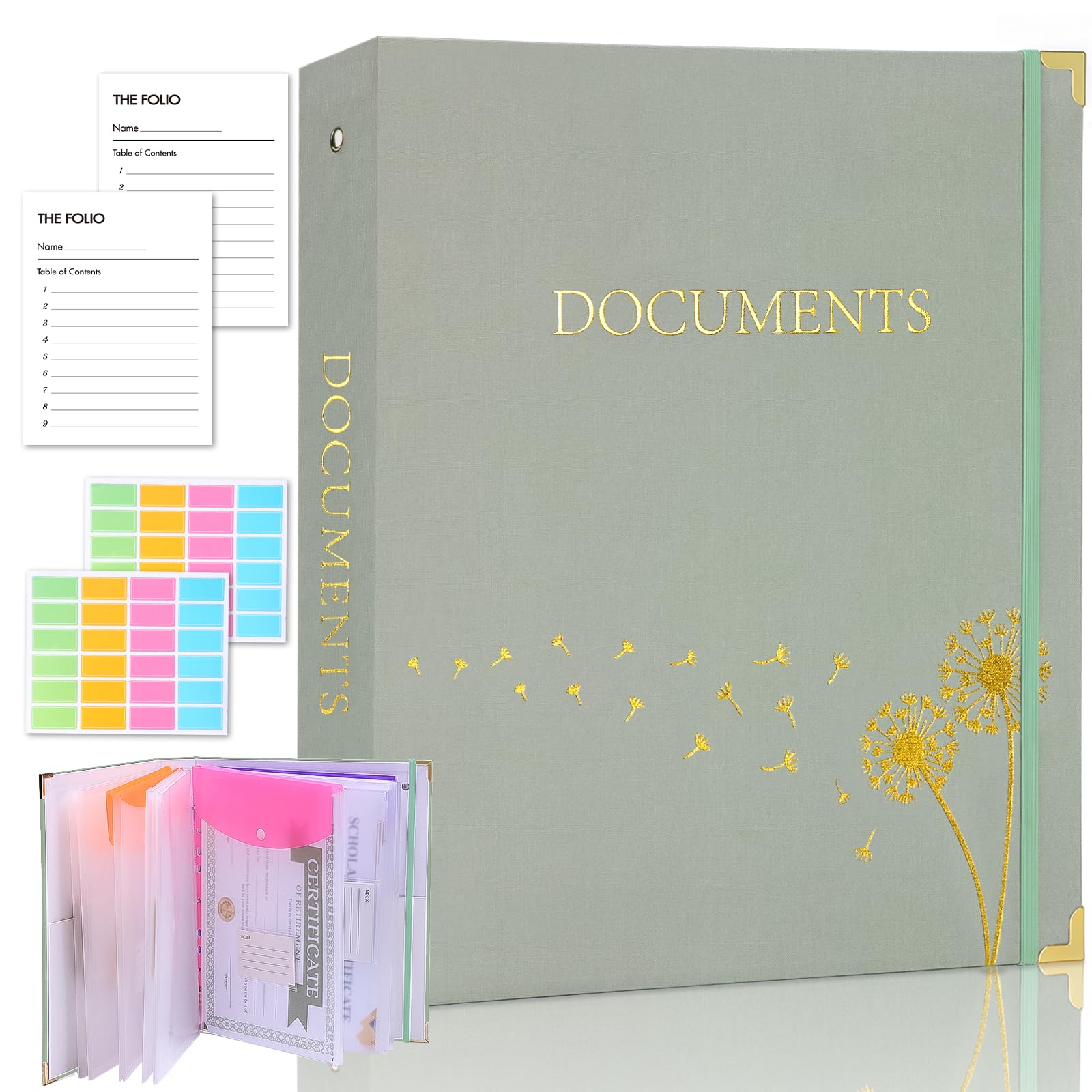 XKDOUS Important Document Organizer 3 Ring Linen Binders Folio File Folders