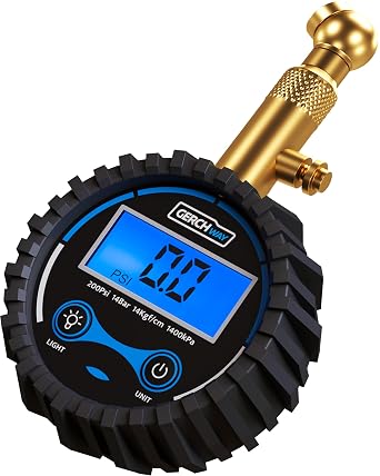 GERCHWAY Digital Tire Pressure Gauge for Cars - Accurate Air Pressure Gauge for Tires with 360 Swivel Chuck - 200 PSI