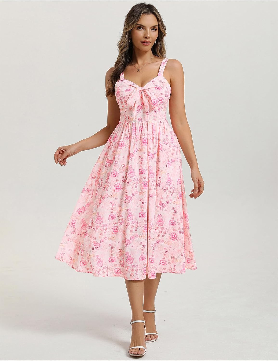 Belle Poque Summer Dresses for Women 2026 Tie Front Dress Beach Wedding Guest Dress Floral Sundress with Pockets - Image 7