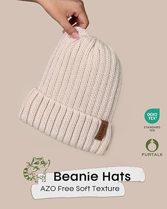 Fleece Lined Beanie Cable Knit Chunky Beanies Womens Snow Cap