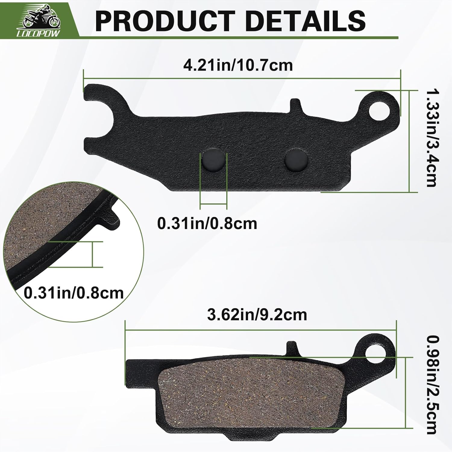 LOCOPOW Grizzly 700 Brake Pads for Yamaha Grizzly 700 YFM700 2007-2024/ Grizzly 550 YFM550 2009-2014,Replaces OEM Part # Yamaha 3B4-W0045-00-00/10-00, 3B4-W0046-00-00