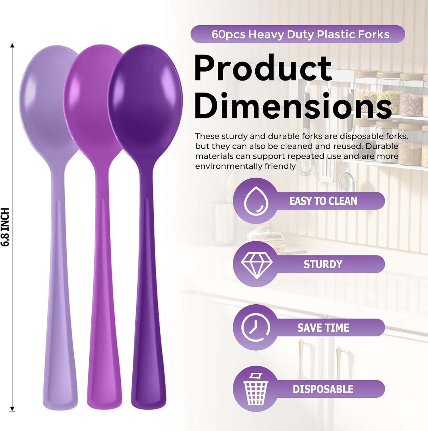 75 Pcs Heavy Duty Plastic Spoons, Disposable Cutlery Utensils for Parties, Weddings, Catering & Everyday Use (Gradient Purple) image 2