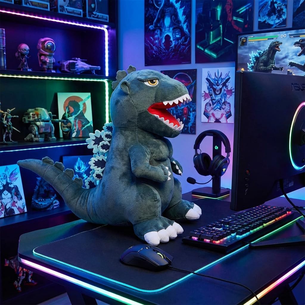 16.5in Monster Kaiju Godzi-Dinosaur Plush, Soft Stuffed Giant Monster Doll, Classic Movie Style Plushie for Adults, Collectors, and Home Decor